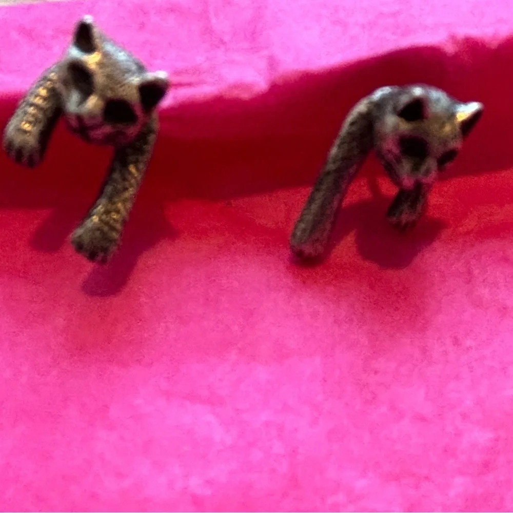 Cat Sterling Silver Stud Earrings
